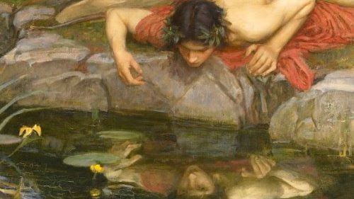 Narcissus looking at his reflection in a pool
